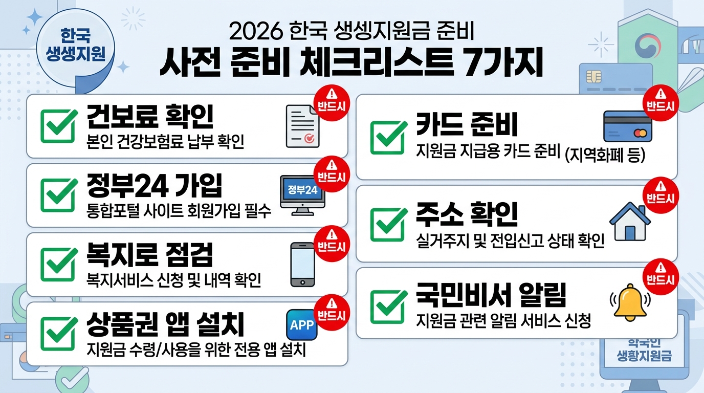 2026 민생지원금 사전 준비 체크리스트 7가지 인포그래픽