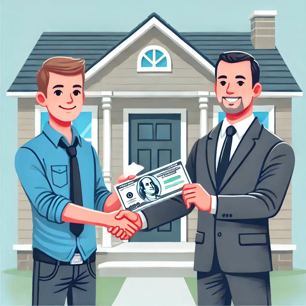 집 앞에서 집주인에게 보증금을 돌려받는 세입자