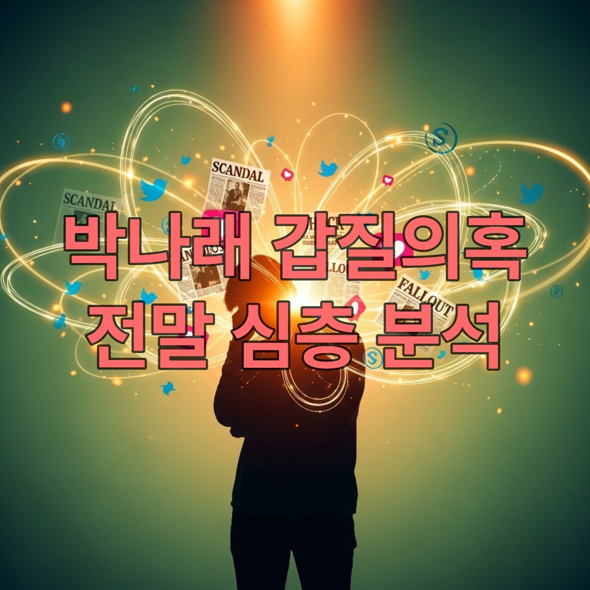 박나래 갑질 의혹 관련 기사를 상징하는 이미지. 미디어의 시선과 대중의 비판을 받는 인물의 모습과 추상적인 헤드라인들이 보입니다.