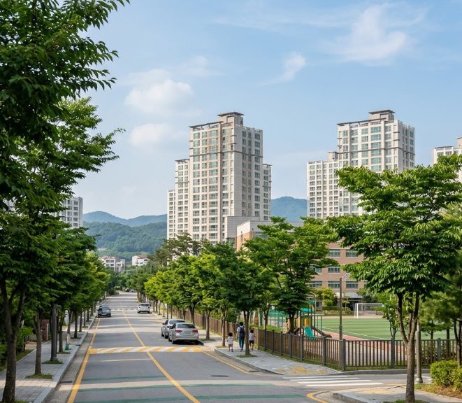 수원 당수지구 D3블록 생활권과 학교 주변 도로