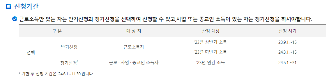 2024 근로장려금 신청방법 및 신청기간