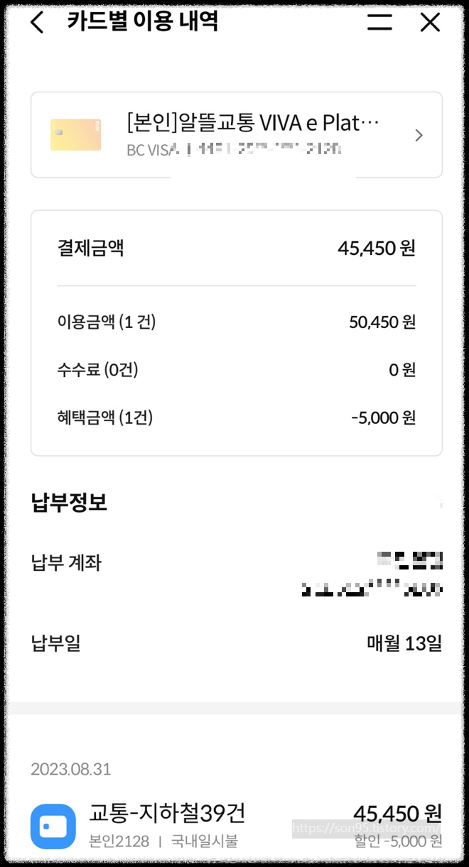 알뜰교통카드 실제 사용 내역