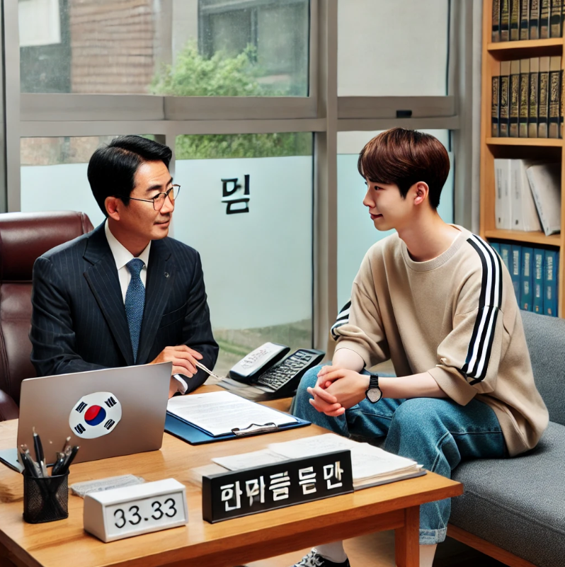 정부 기관에서 청년이 주거 지원 담당자와 상담을 받으며 필요한 정보를 확인하는 모습