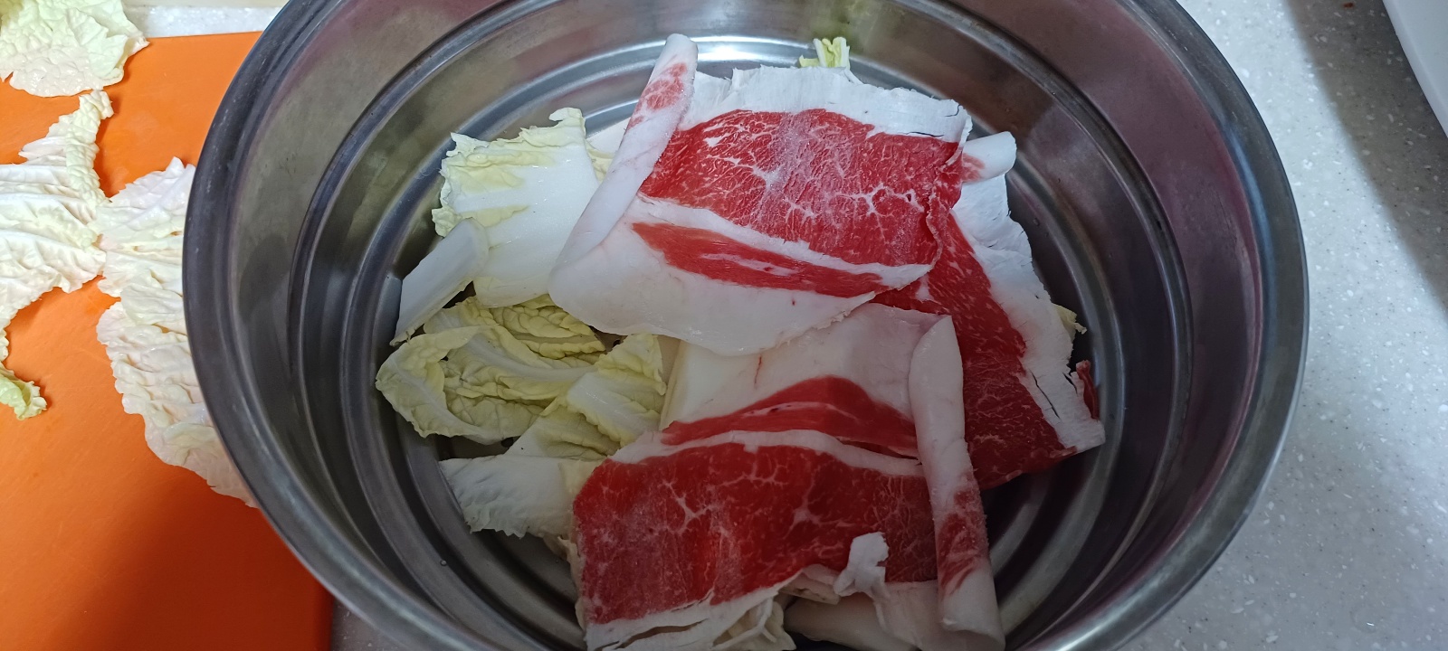 배추와 고기 쌓기