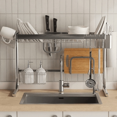 무타공 주방 싱크대선반 추천, 1단 기둥식으로 좁은 주방 정리 끝