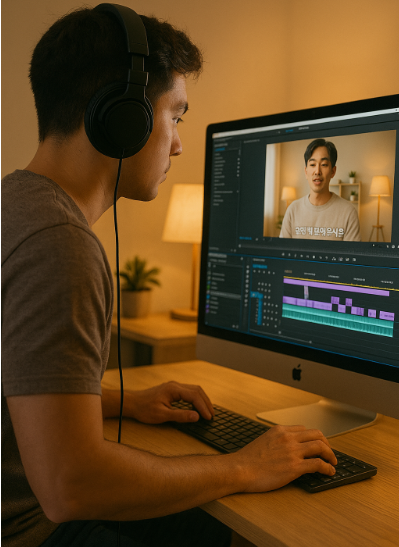 유튜버가 촬영 편집 하는 모습