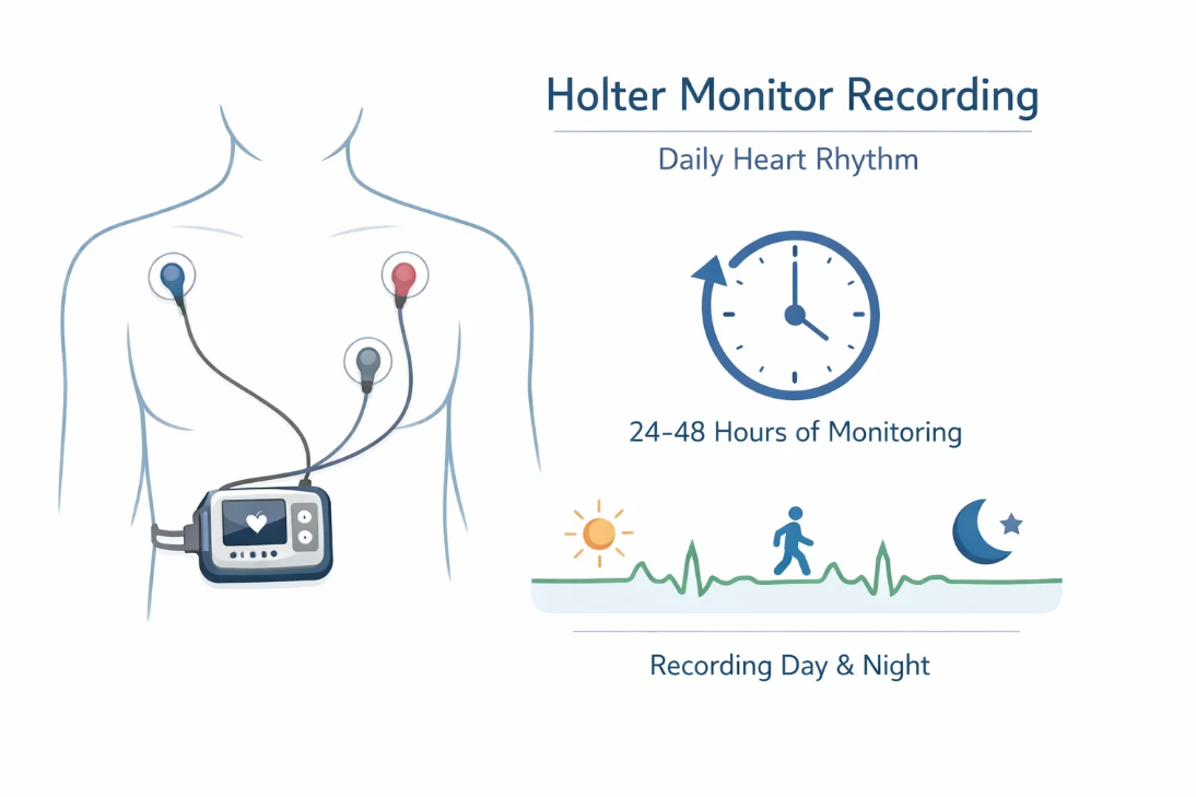 일상생활 중 24~48시간 심장 리듬을 기록하는 홀터 심전도 검사 장치