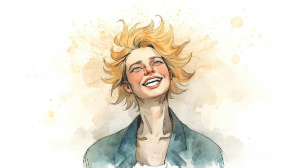 겉으로는 활발하고 자신감 넘치지만, 속으로는 고독과 허무가 자리합니다. 감정을 솔직히 표현하지 못하고 웃음으로 가릴 때, 상실은 더 깊어집니다에 관한 그림