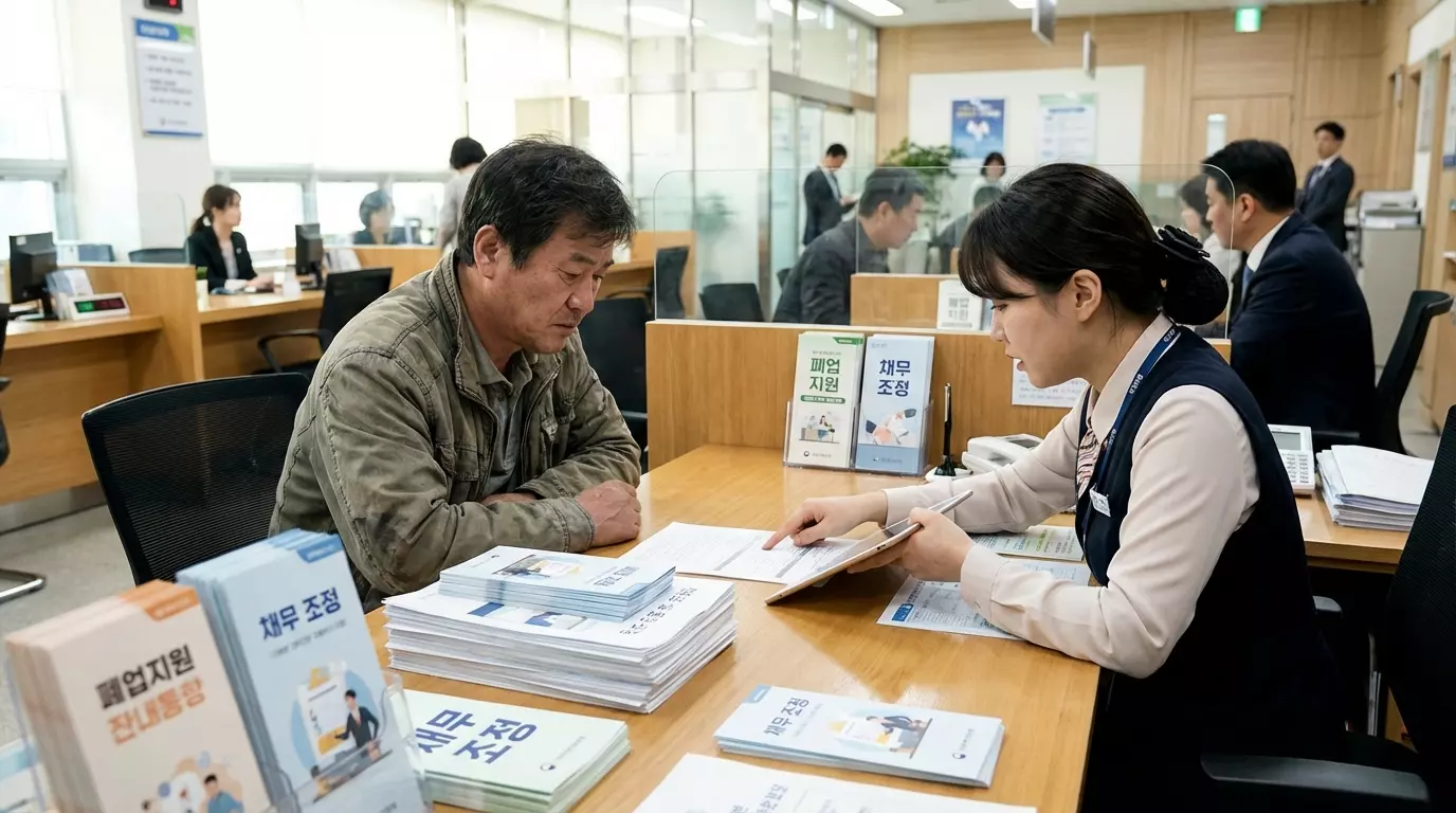 소상공인 대표가 폐업 관련 절차를 상담하고 있는 이미지