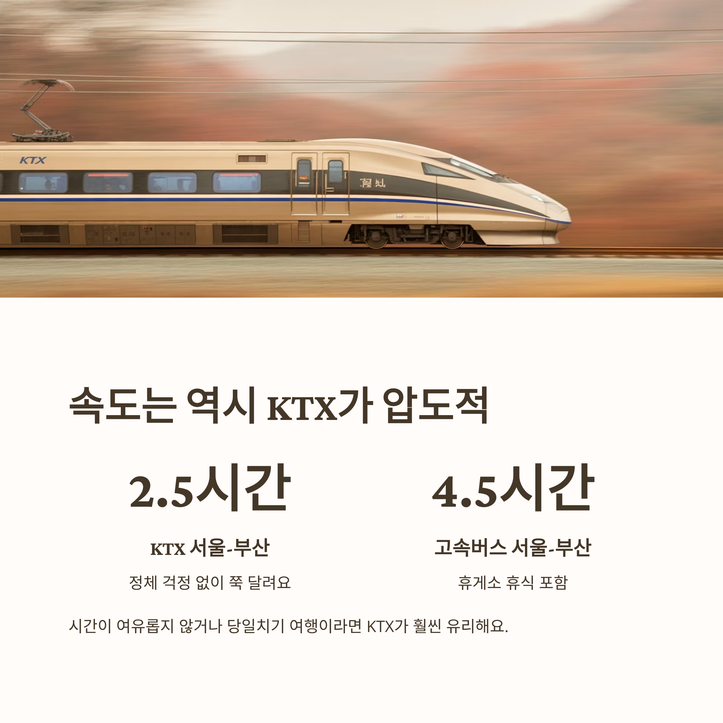 속도는 역시 KTX가 압도적이에요