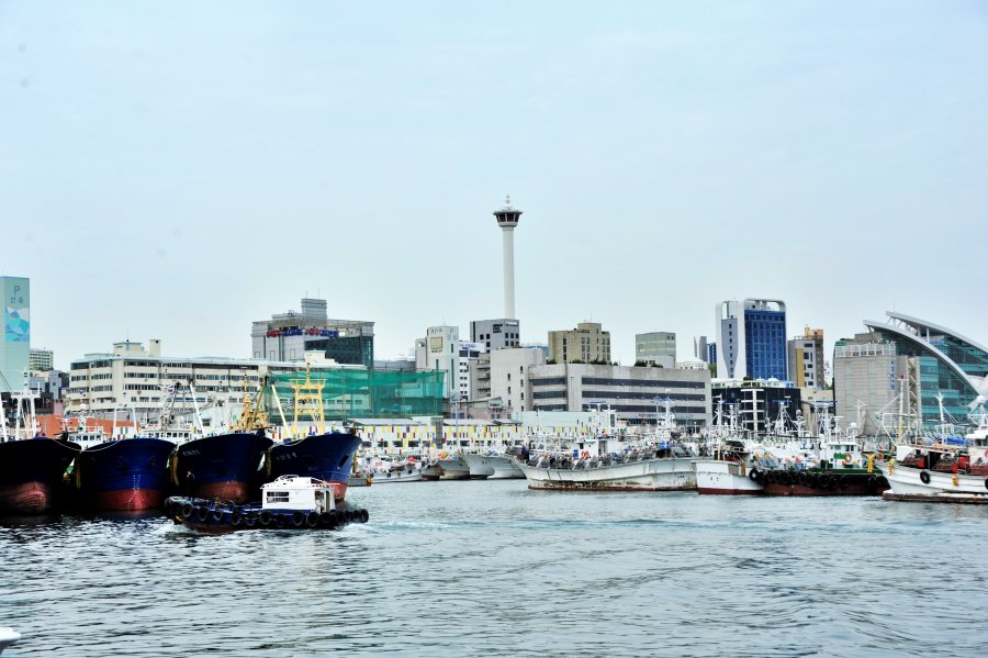 충무동에서 바라본 자갈치 시장과 부산타워