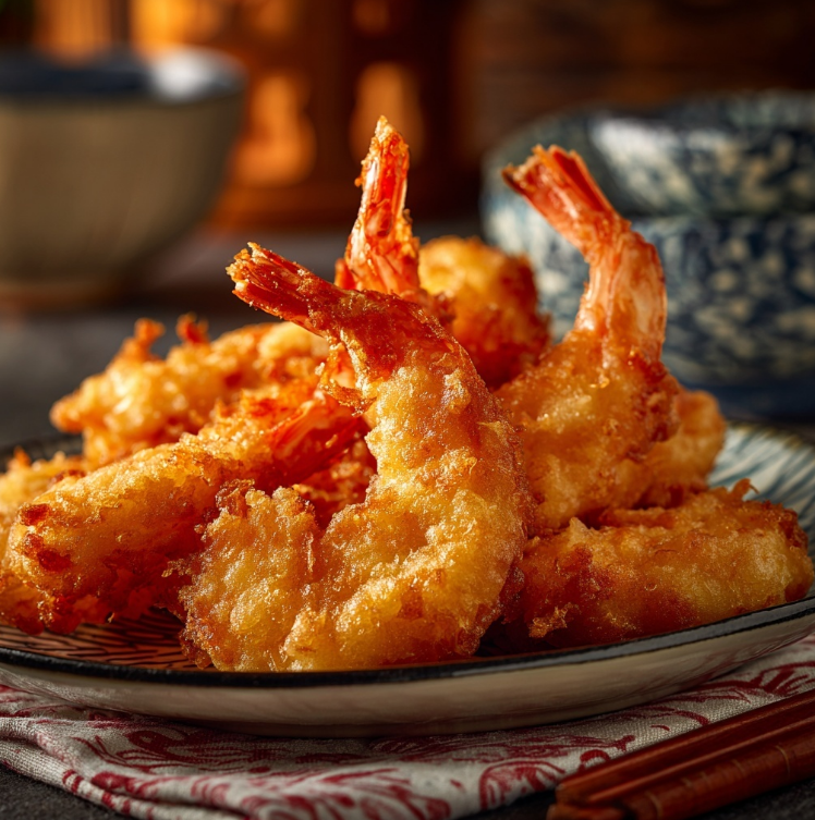 새우를 튀겨 접시위에 놓은 모습