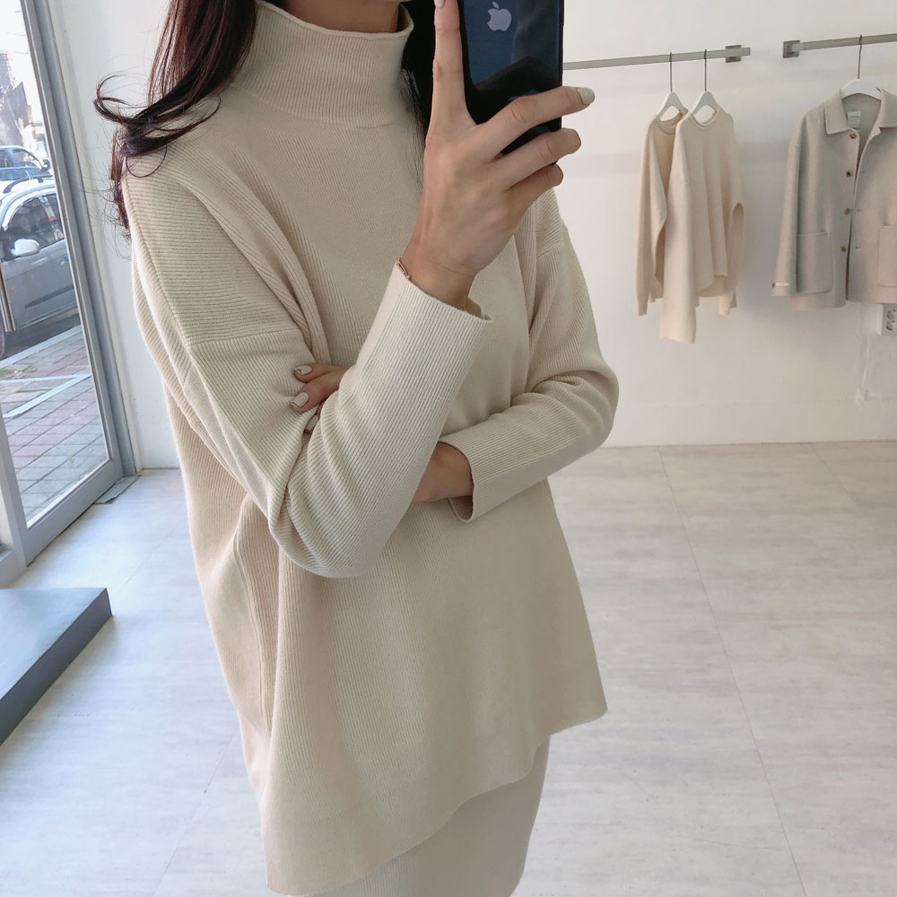 여성 목폴라 니트 도톰 부드러운 폴라 루즈핏 니트 봄 가을 겨울