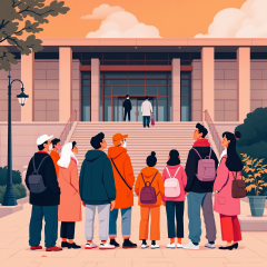 국민들이 국민추천제 안내판을 보고 있는 장면