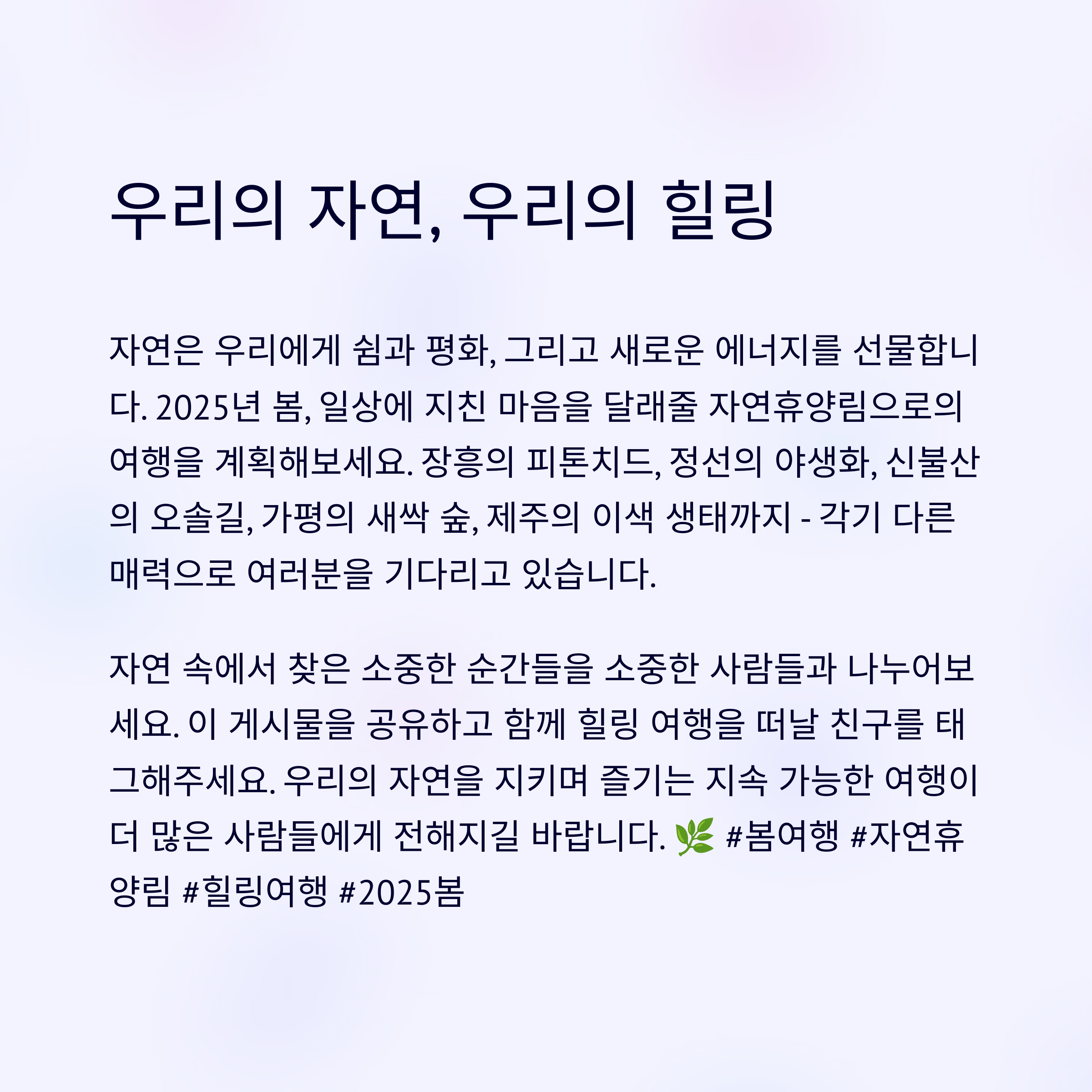 계절별 자연휴양림 추천 코스: 봄에 가기 좋은 숲