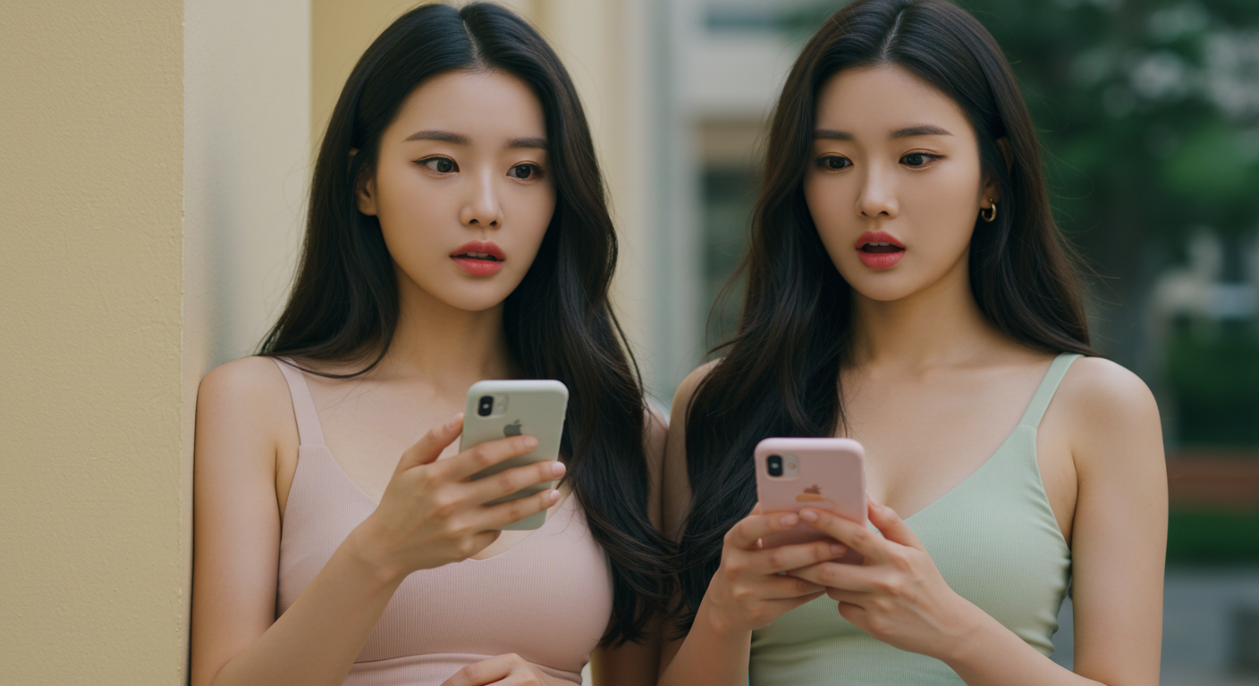 스마트폰을 보는 여성들