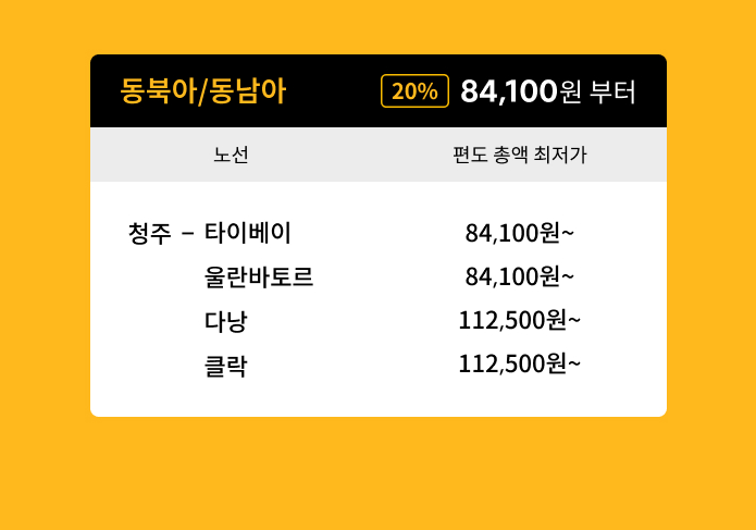 국제선 11개 노선 20% 할인 정보