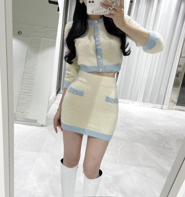 배색 앙고라 투피스 세트 원피스