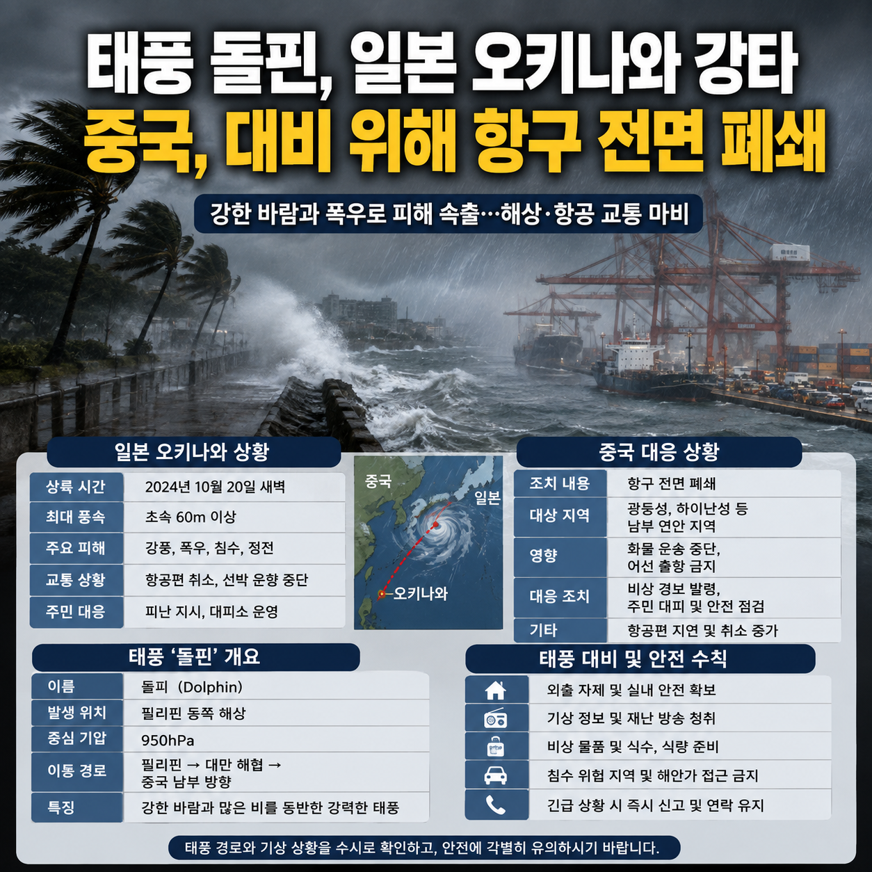 태풍 돌핀, 오키나와 강타와 중국 항구 폐쇄