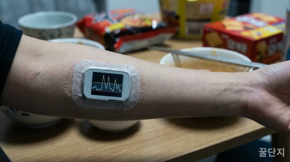 혈당 스파이크를 보여주는 연속 혈당 측정기 그래프