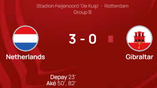 UEFA 유로 2024 예선 경기 결과 네덜란드 지브롤타