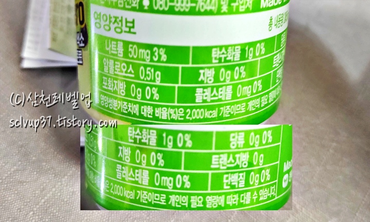 나랑드사이다 제로 그린애플 245ml 영양성분