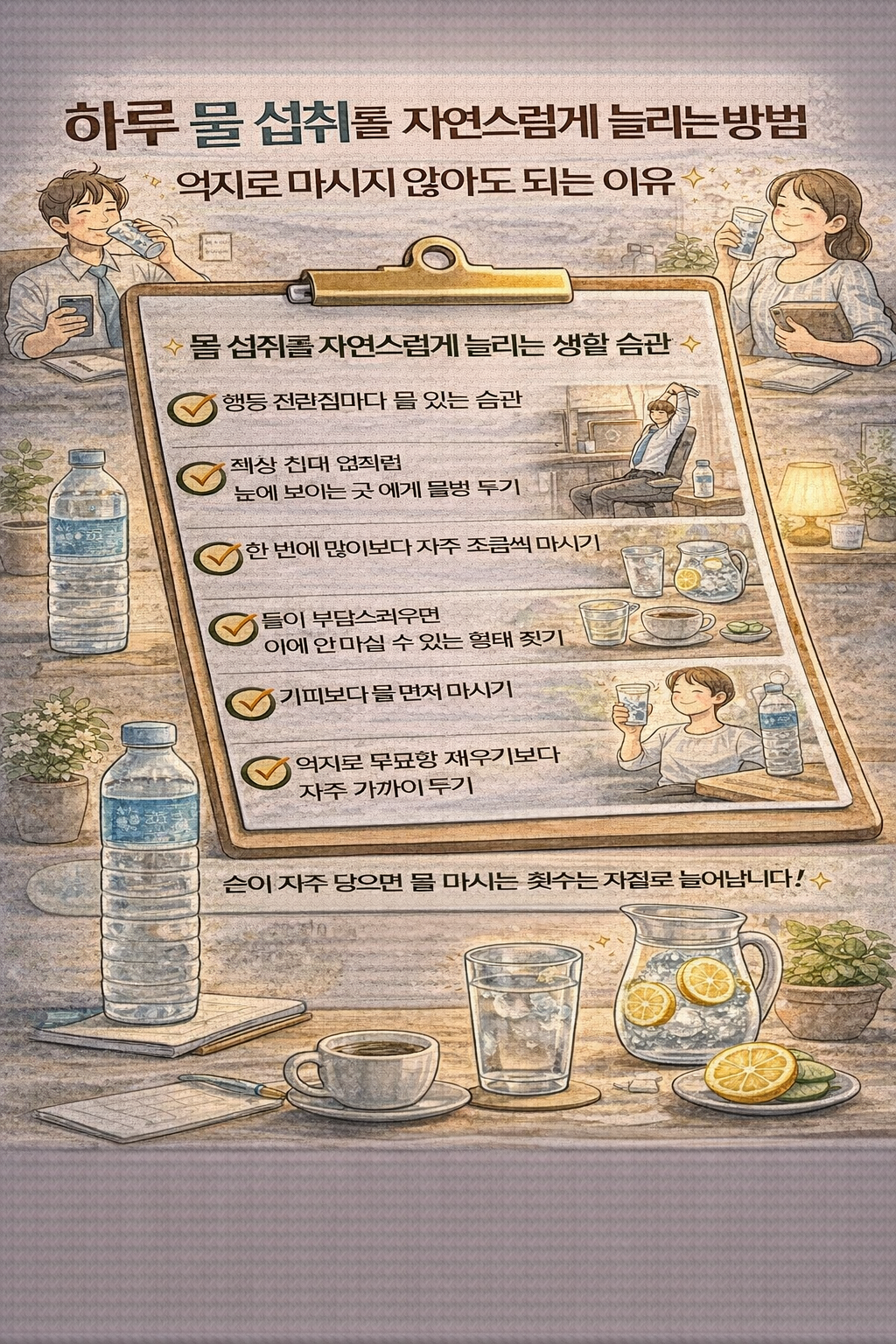 하루 물 섭취를 자연스럽게 늘리는 방법, 억지로 마시지 않아도 되는 이유