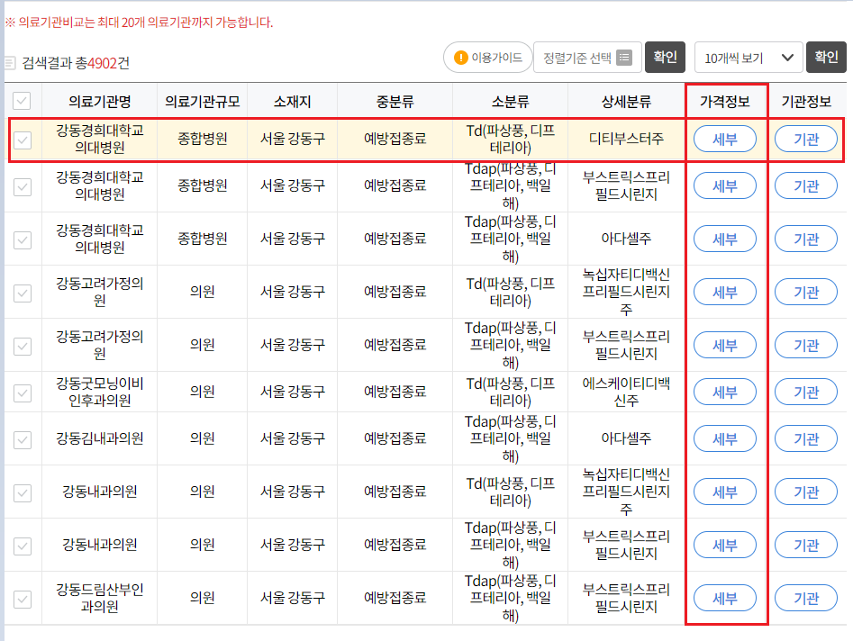 파상풍 가격확인2