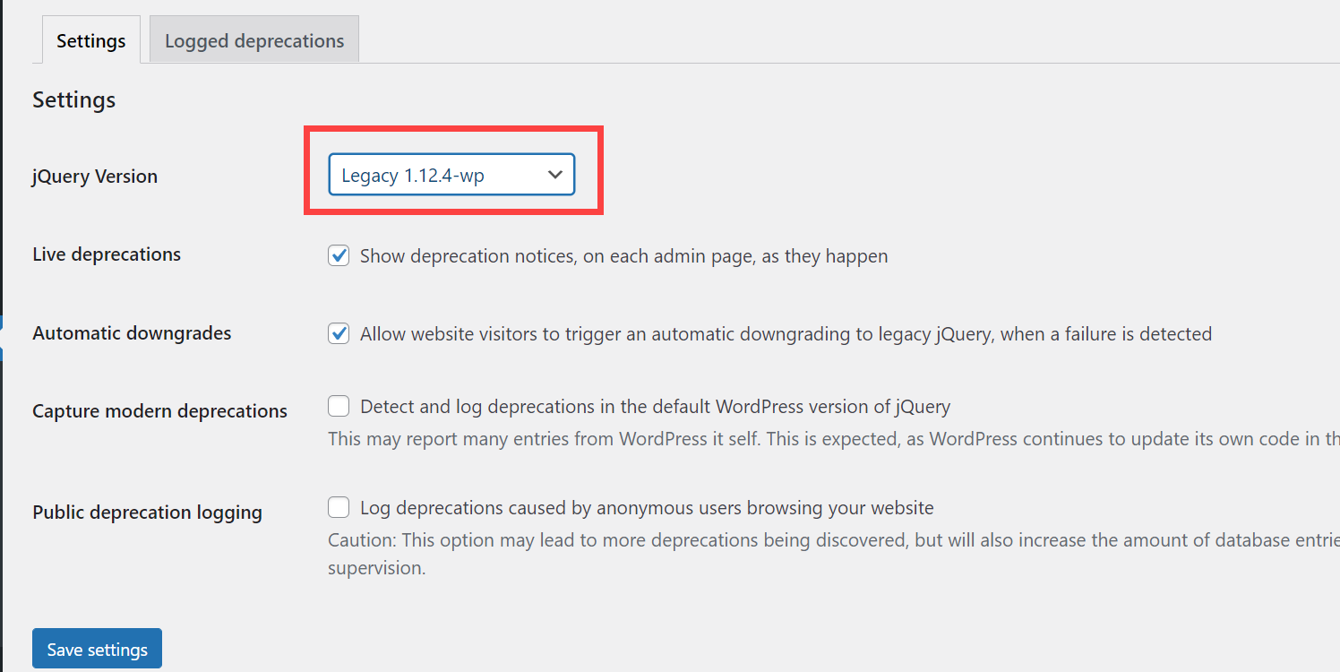 jQuery Migrate Helper 활성화 플러그인
