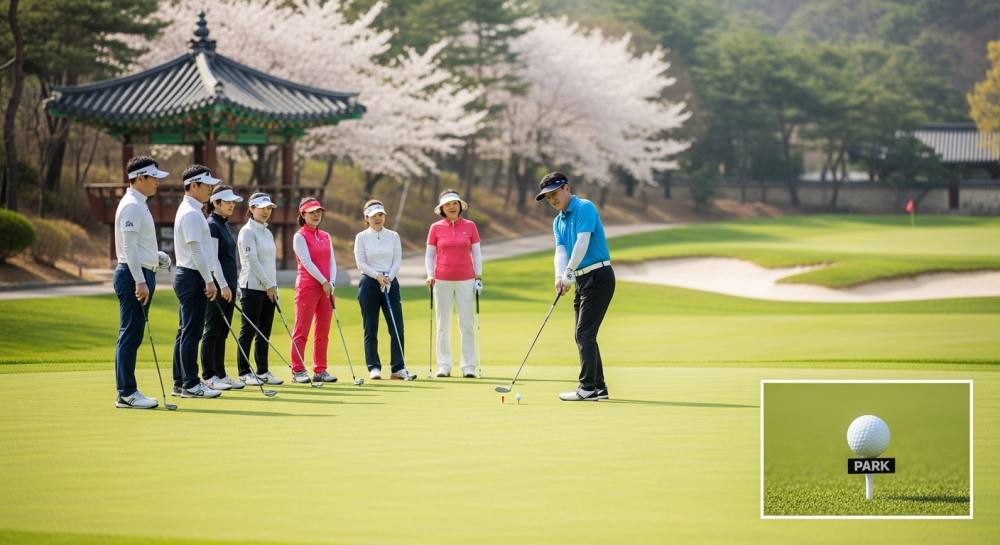 파크골프 지도사가 강습하는 사진