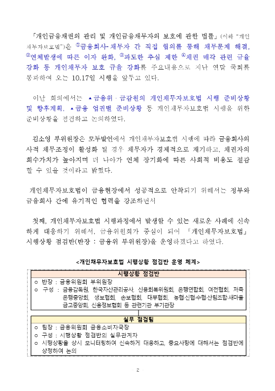 개인채무자보호법 보도자료