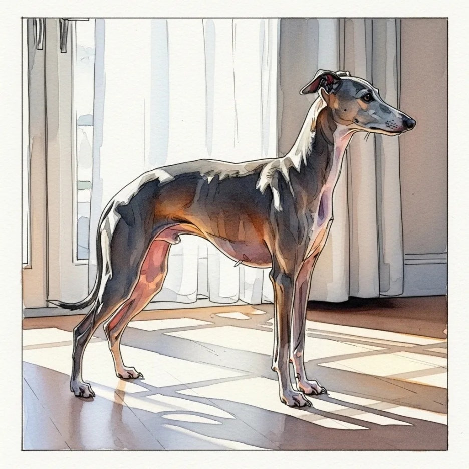 날렵하고 우아한 이탈리안 그레이하운드의 옆모습