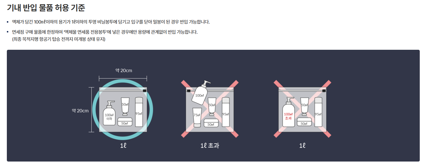 기내 반입 금지 품목 및 허용 기준
