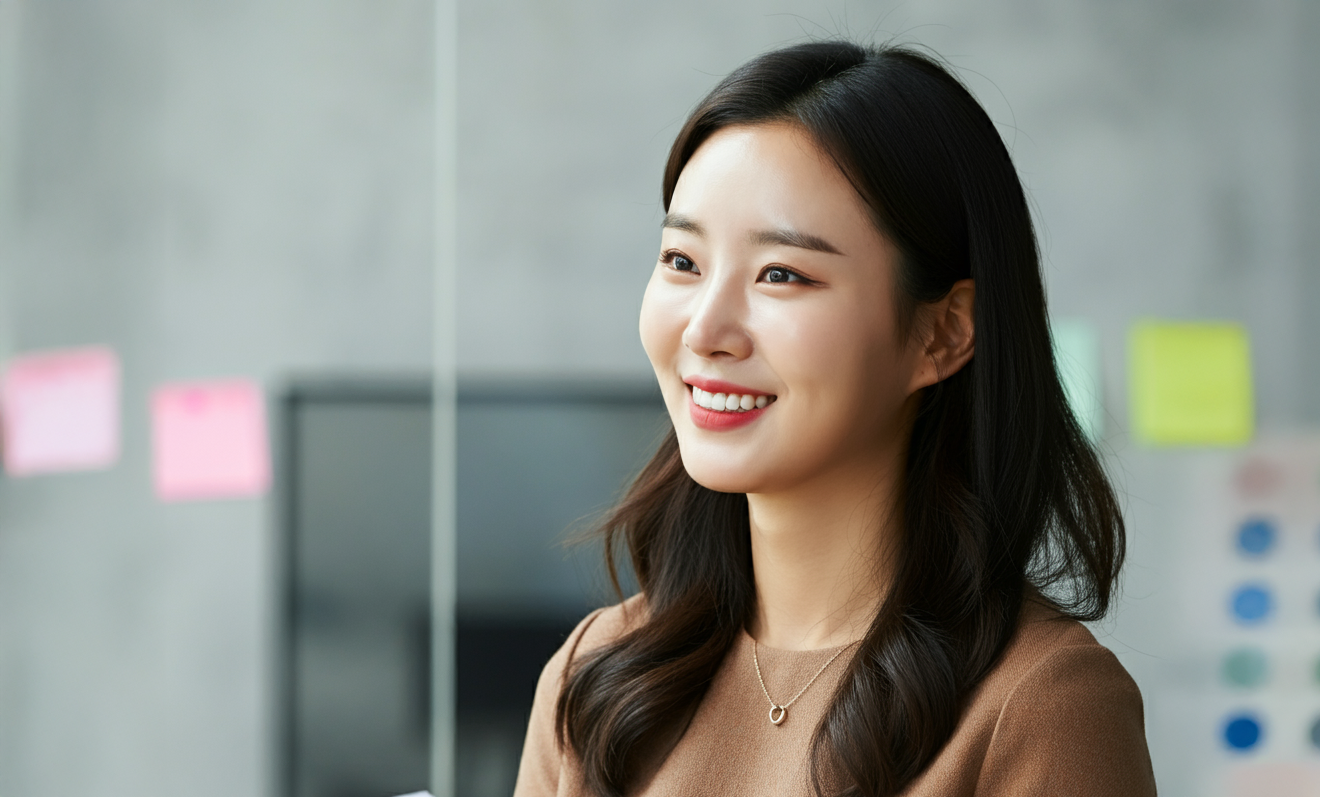 밝게 웃는 여성