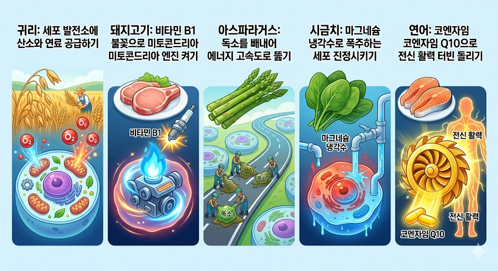 맨날 피곤한 진짜 이유! 세포 속 '꺼진 배터리'를 충전하는 5가지 기적의 식재료