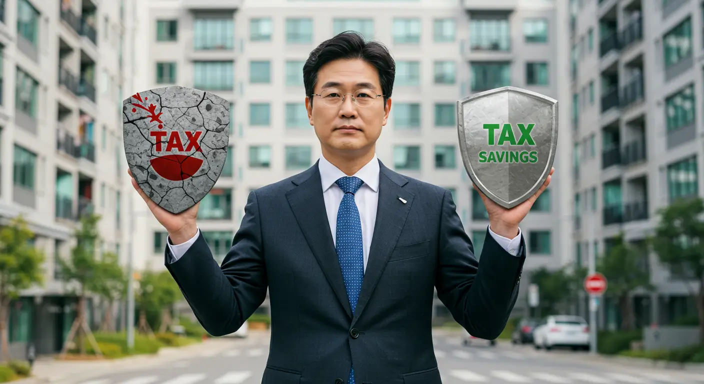 절세와 세금폭탄이라는 두 개의 방패를 들고 법인 명의 아파트 매수를 고민하는 한국인 사업가