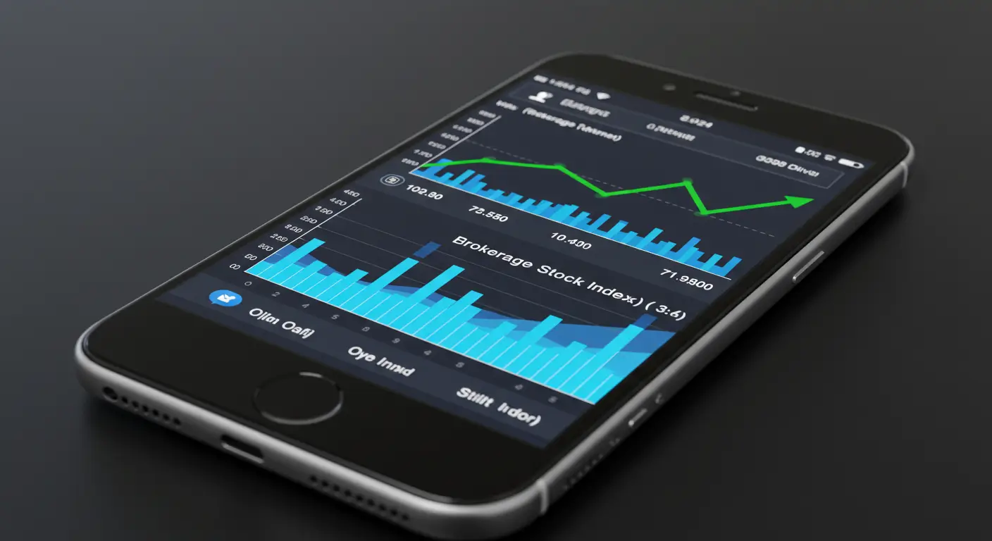 스마트폰 증권 앱에 표시된 높은 일평균 거래대금 수치와 함께 상승하고 있는 증권주 주가 그래프