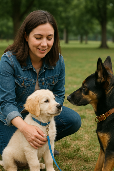 산책 중 다른 개를 만나나 어린 강아지