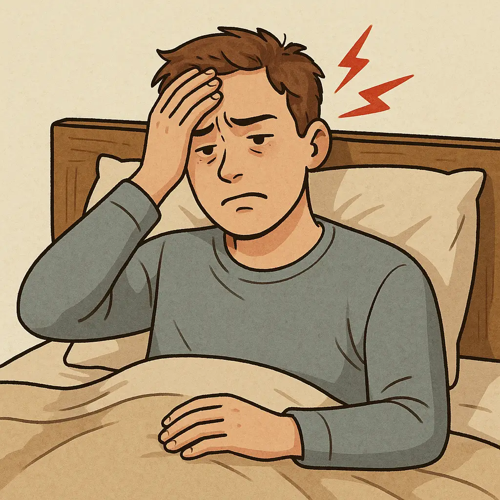 아침에-눈을-뜨자마자-두통으로-고통스러워하는-남성