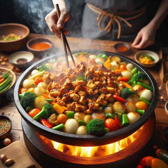닭갈비를 굽고 있다