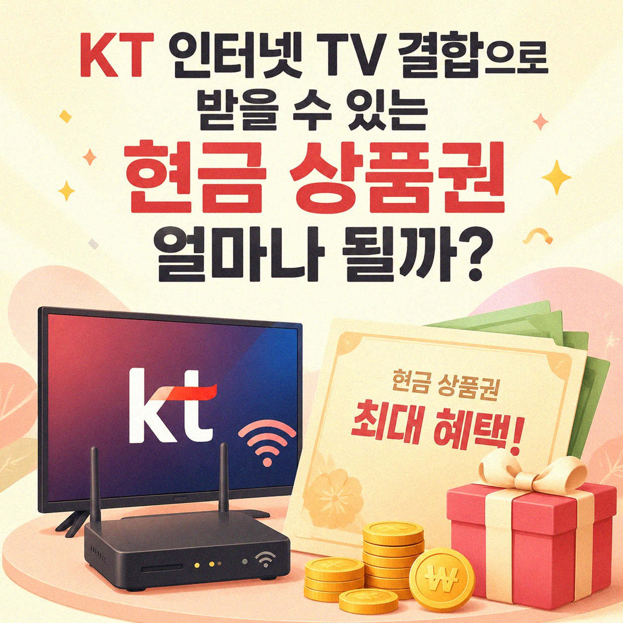 KT 인터넷 TV 결합 시 현금 상품권 얼마나 받을 수 있나요?