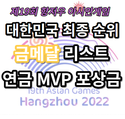 항저우아시안게임-대한국민순위-금메달리스트-연금-군면제-포상금-MVP