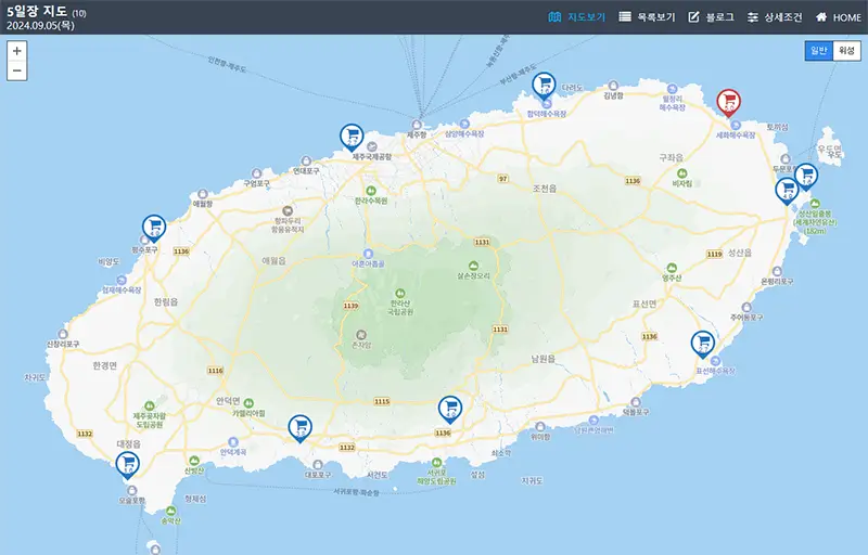 제주도 오일장 지도 바로가기