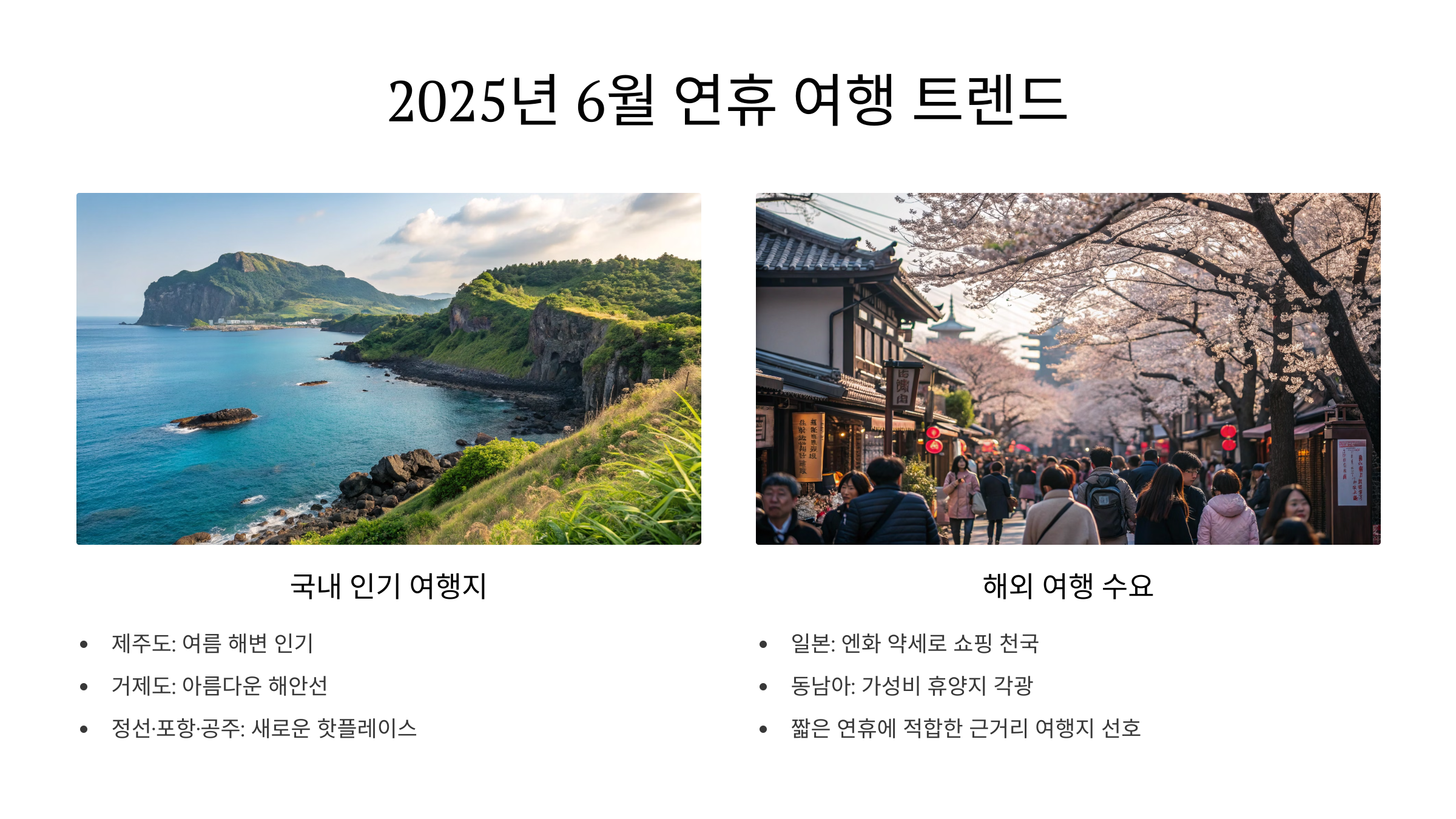 국내외 여행 수요 : 일본, 동남아, 제주도