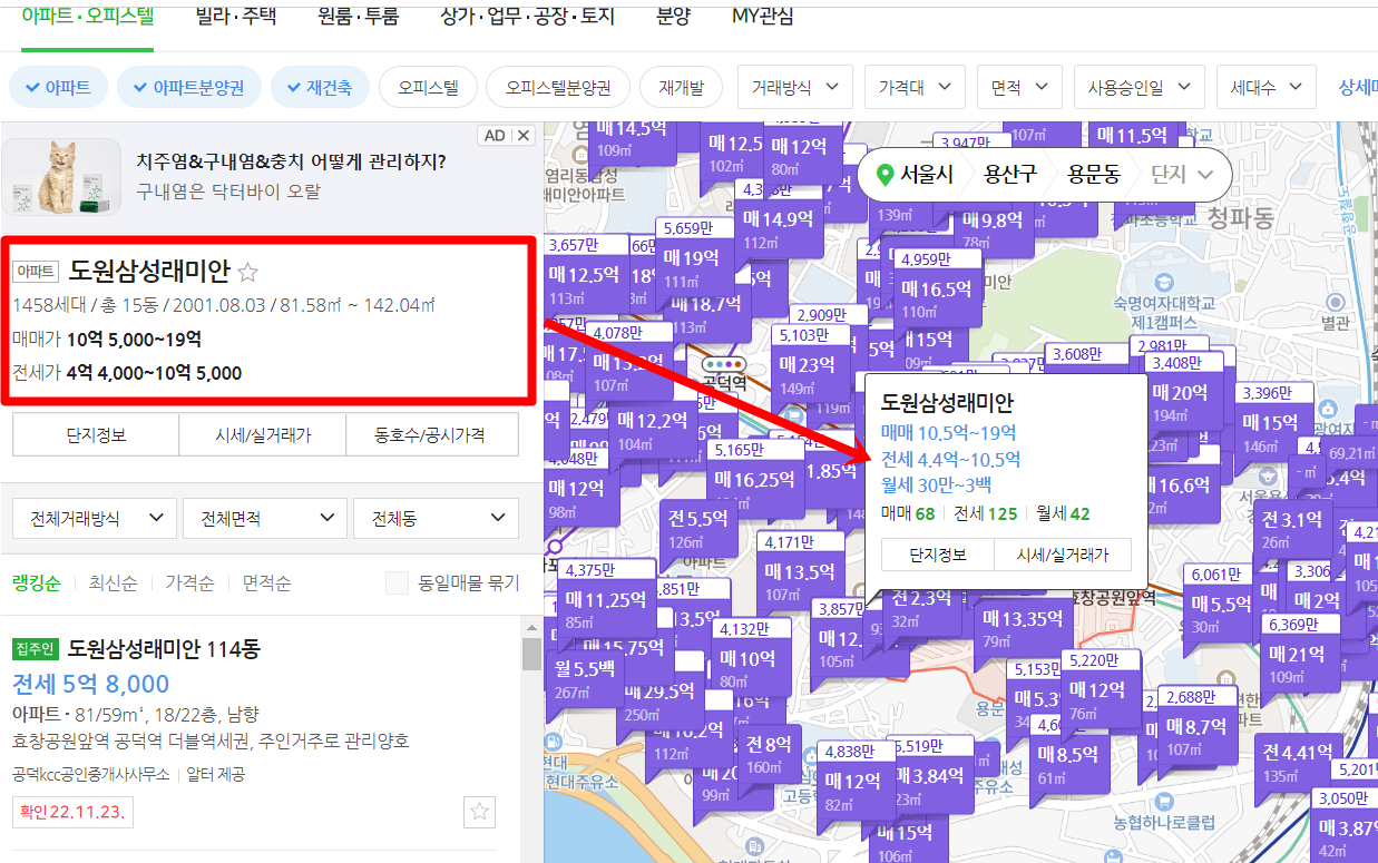 네이버 부동산 아파트 실거래가 및 시세 조회
