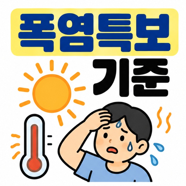 폭염특보 기준 문구와 온도계, 태양, 체감온도 33도와 35도 표시를 보여주는 대표 카드