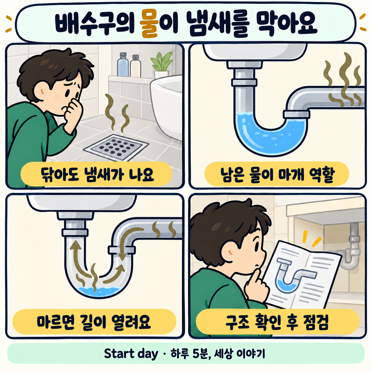 배수구의 물이 냄새를 막아요