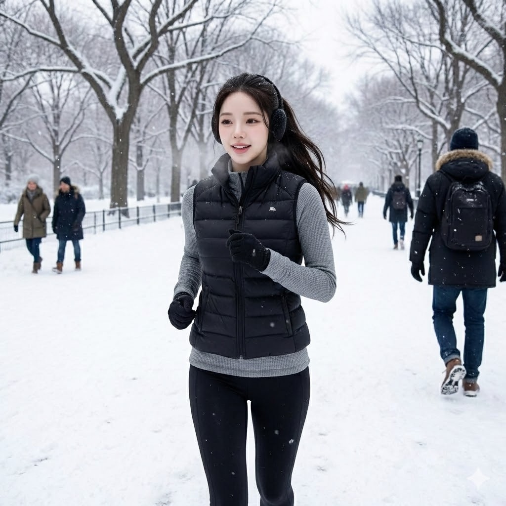 야외에서 걷기 운동을 하고 있는 여성 사진