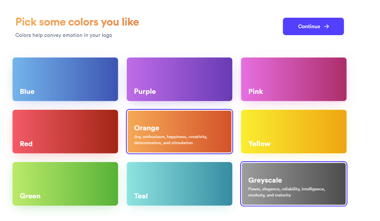 Looka 사용법 - 선호하는 색상 선택 화면