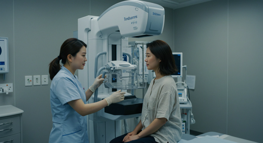 유방암 정기검진을 받는 한국인 여성